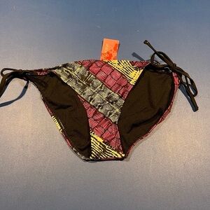 Xhiliration Y2K Metallic Hot Pink Black Silver Bikini Bottoms Edgy Bold Low Rise